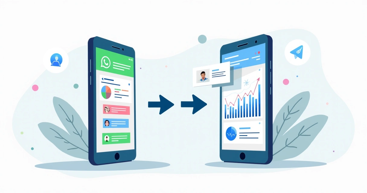 Ilustração corporativa mostrando comparação entre WhatsApp e Telegram para gestão empresarial
