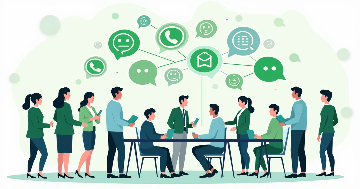 Ilustração corporativa de pessoas conectadas por linhas em grupos de conversa digital