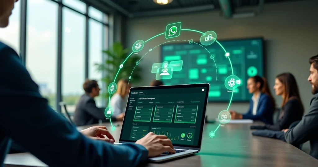 Painel com automação de WhatsApp gerenciando grupos de clientes para empresas