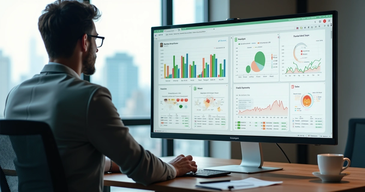 Gestor analisando painel comparando desempenho de lojas no WhatsApp em vários gráficos