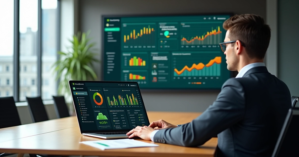 Gestor analisando dashboard com vários grupos de WhatsApp e métricas em tempo real