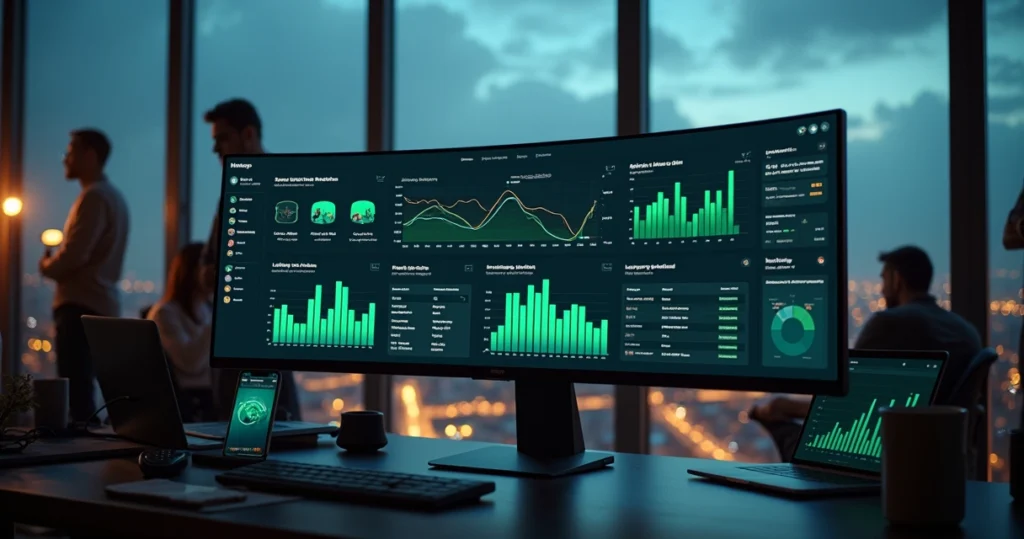 Painel de analytics consolidando dados de múltiplos grupos WhatsApp em uma única tela