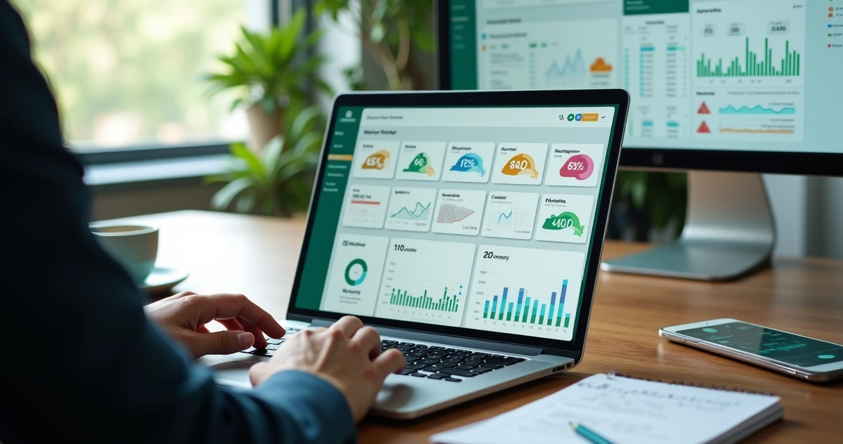 Gestor analisando painel de analytics de vários grupos de WhatsApp