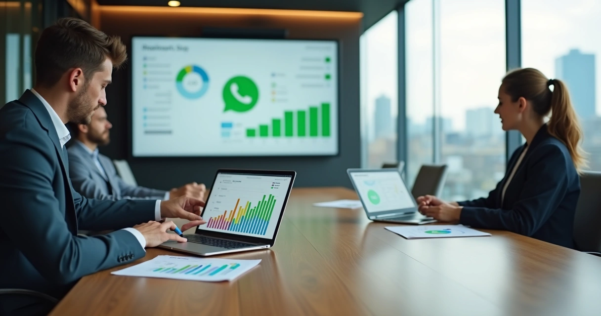 Gestor analisando ranking de participantes de grupos WhatsApp em dashboard corporativo